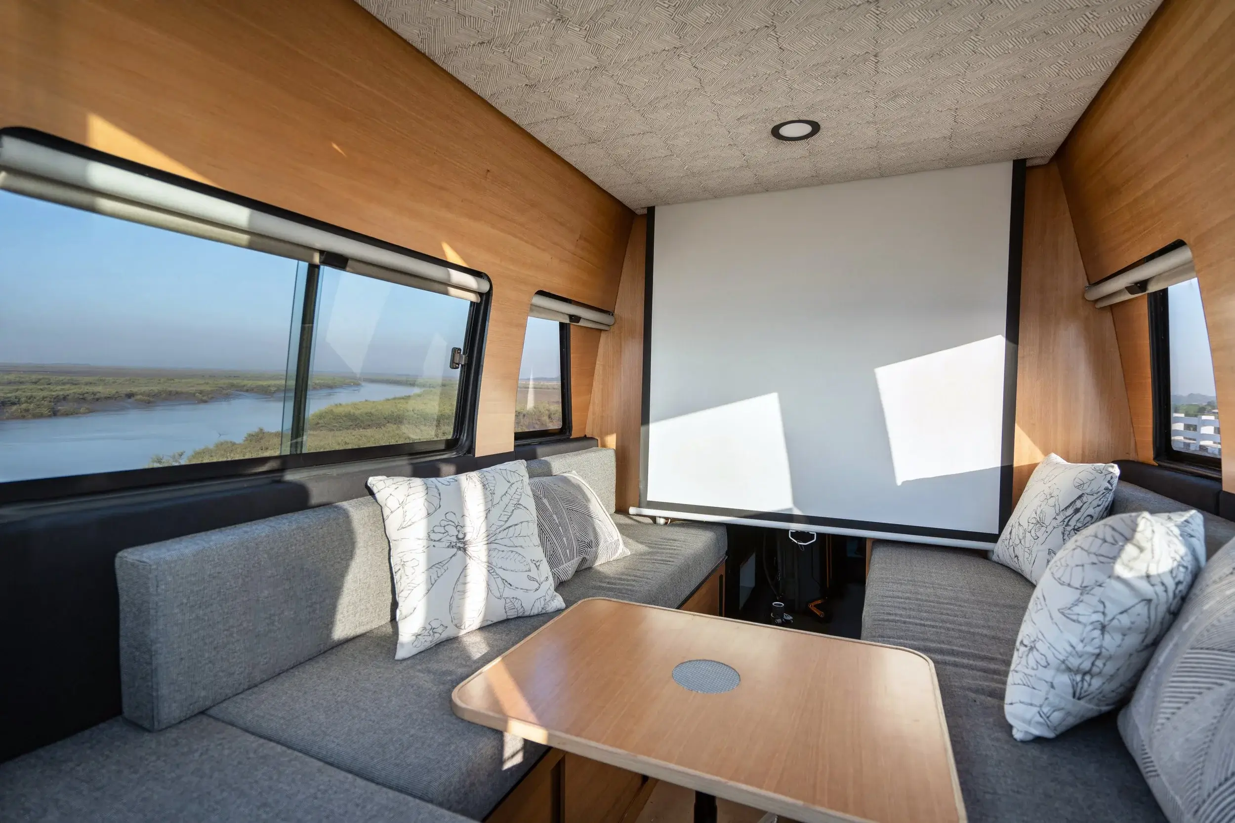 the interior of a Vahn-built caravan, designed around how a body moves through a small space